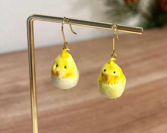 Handmade Cockatiel Earrings • Polymer Clay Parrot • cockatiel • Nature Jewelry • original design • ear clips • bird earrings