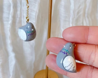 Handmade Pigeon Earrings • Polymer Clay • French pigeon • Nature Jewelry • original design • ear clips • bird earrings