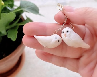 Handmade Owl Earrings • Polymer Clay Bird • Owl • Owl • Nature Jewelry • original design • ear clips • bird earrings