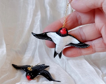 Handmade Swallow Earrings • Polymer Clay bird • Hirondelle • Nature Jewelry • original design • ear clips • bird earrings