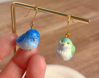 Handmade Monk Parakeet Earrings • Polymer Clay Parrot • monk parakeet • Nature Jewelry • original design • ear clips • bird earrings