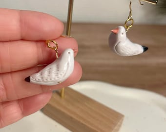 Handmade Seagull Earrings • Polymer Clay • Seagull • Nature Jewelry • original design • ear clips • bird earrings