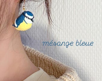 Handmade Blue Tit Earrings • Polymer Clay • Mésange Bleue • Nature Jewelry • original design • ear clips • bird earrings