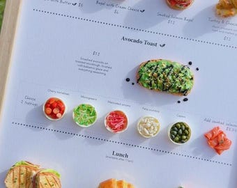 Custom Miniature Menu Display • Handmade Café Food Art • Custom Food Display Frame • Dollhouse Bakery & Café Menu