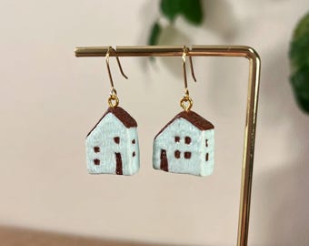 Handmade Mini House Earrings • Polymer Clay • Light Blue Maison Earrings • original design • ear clips • cottagecore jewelry