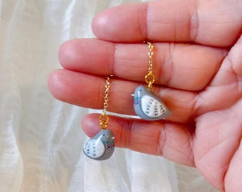 Handmade Mini Pigeon Earrings • Polymer Clay • French pigeon • Nature Jewelry • original design • ear clips • bird earrings • ear post