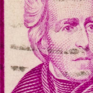 Puede incluir: Primer plano de una sección de un billete de veinte dólares estadounidenses. El retrato de Andrew Jackson es visible, representado en tonos rosados y blancos. El diseño del billete incluye detalles y patrones intrincados.