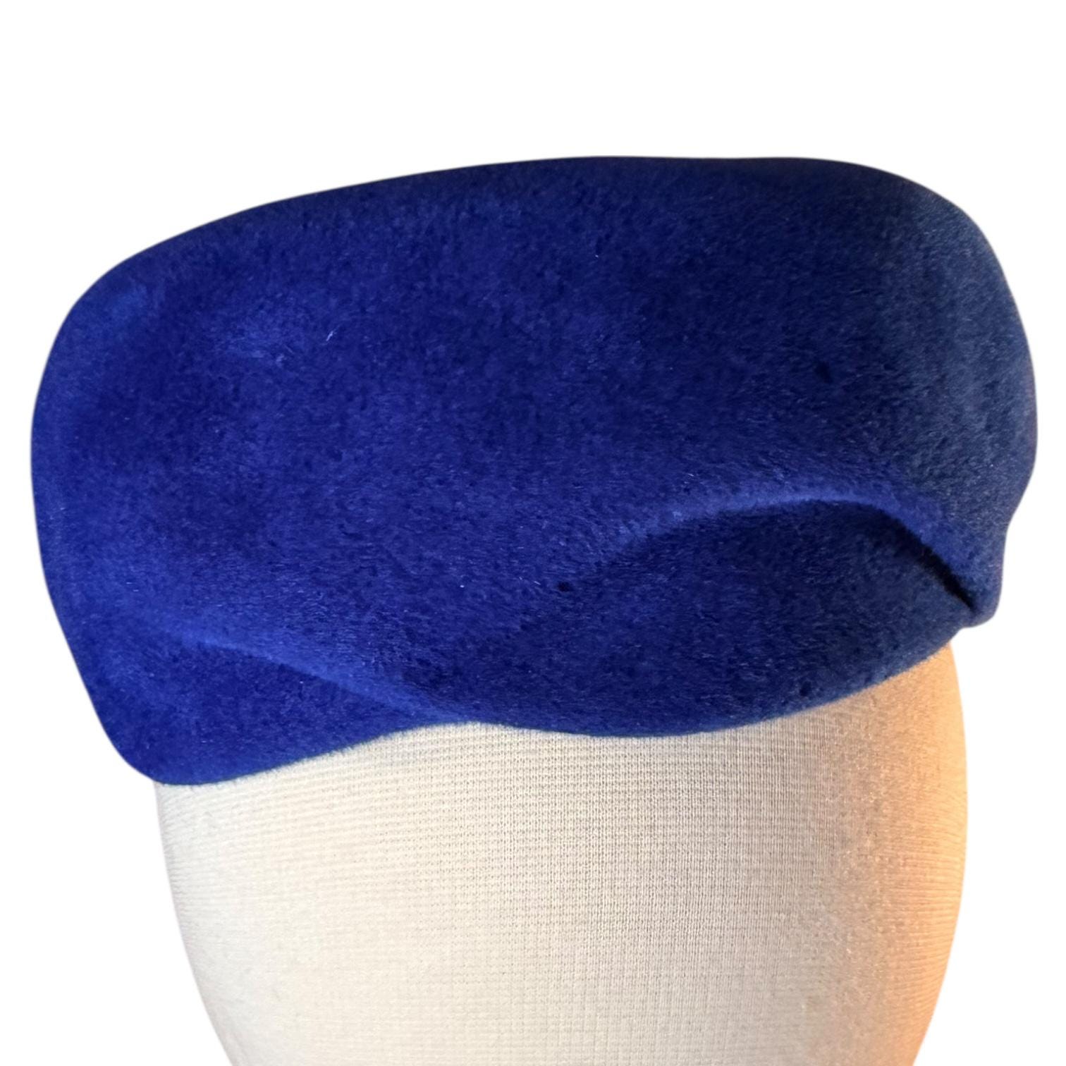 Vintage 1950s Royal Blue Peachbloom Velour Tilt Hat image 5