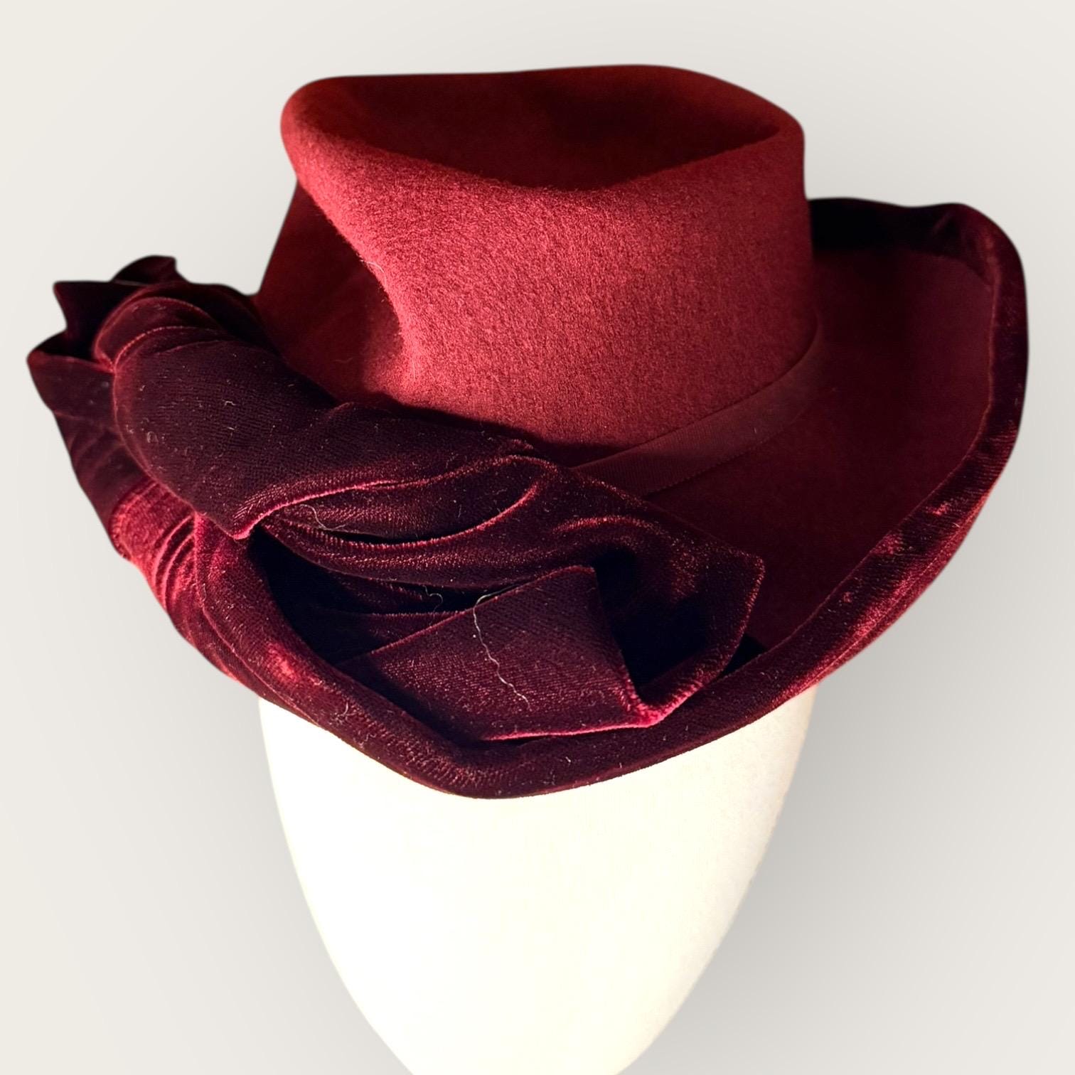 Vintage Burgundy Velvet Sculptural Hat | Statement Millinery | Couture Style Velvet Hat