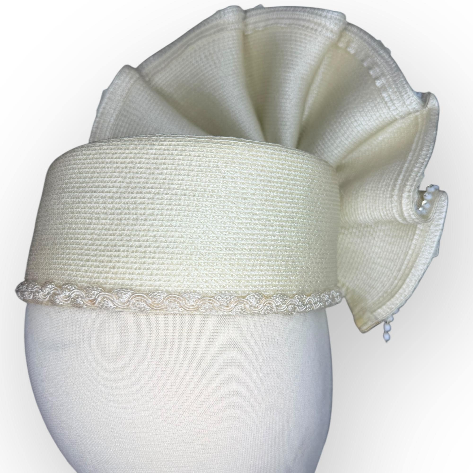 Vintage Ivory Pleated Pillbox Hat | Beaded Lace Bridal Hat image 5