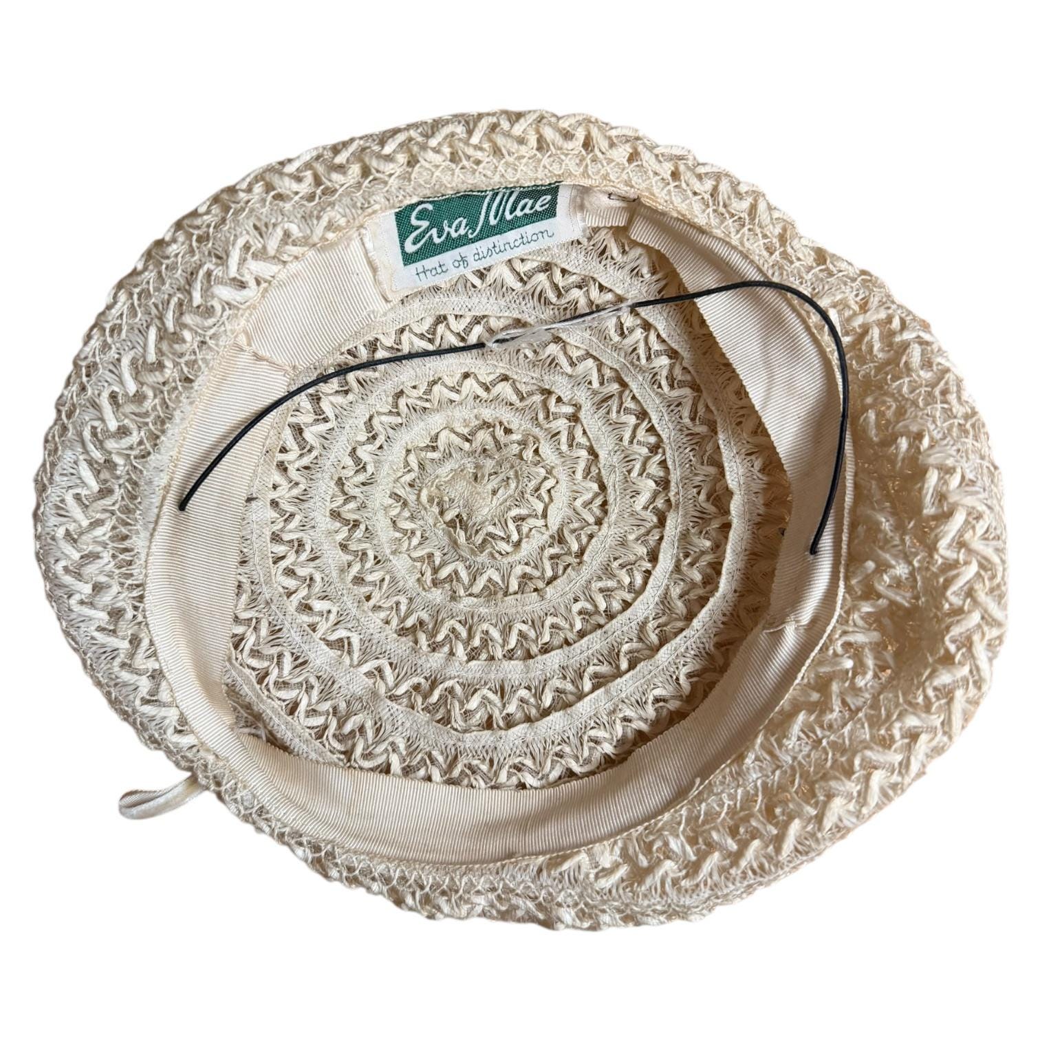 Vintage Eva Mae Woven Ribbon Hat • 1950s Ivory Tilt Hat image 7