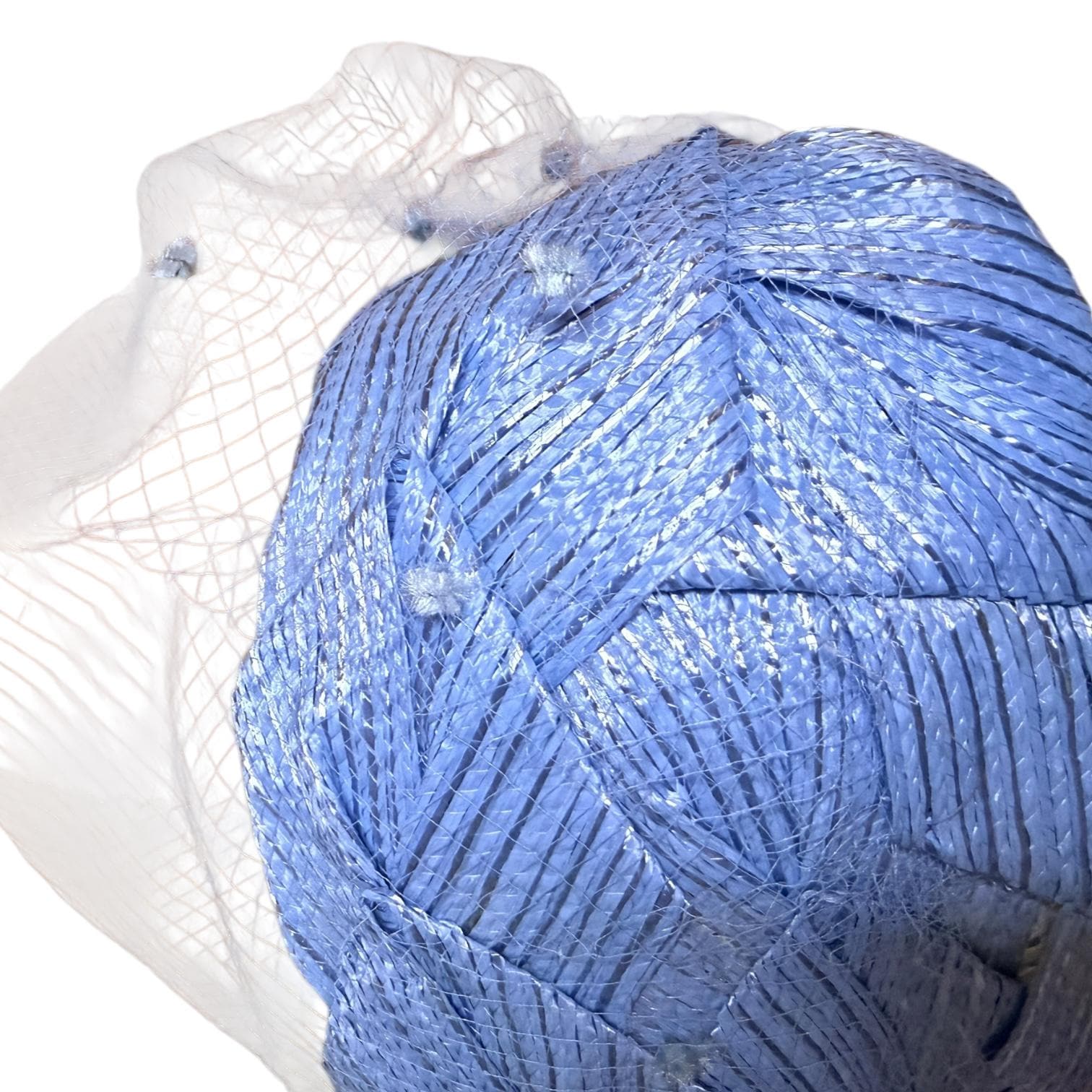 Vintage Periwinkle Veil Hat • 1950s Union Made Net Straw Hat • Chenille Dot Veiling image 3