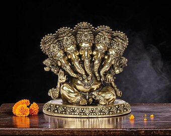 5 inch Superfine Brass Panchmukhi Ganesh Statue | Elephant God