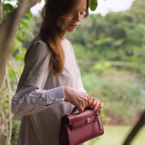 Vegan Cactus Leather Crossbody Bag, Small Burgundy Top Handle Purse, Sustainable Gift for Her image 5