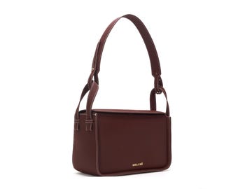 Recycled Nylon Crossbody Bag, Vegan Burgundy Shoulder Purse, Upcycled Minimalist Satchel