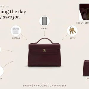 Vegan Cactus Leather Crossbody Bag, Small Burgundy Top Handle Purse, Sustainable Gift for Her image 3