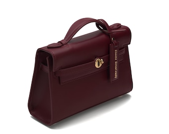 Vegan Cactus Leather Crossbody Bag, Small Burgundy Top Handle Purse, Sustainable Gift for Her
