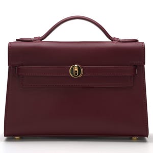 Vegan Cactus Leather Crossbody Bag, Small Burgundy Top Handle Purse, Sustainable Gift for Her image 11