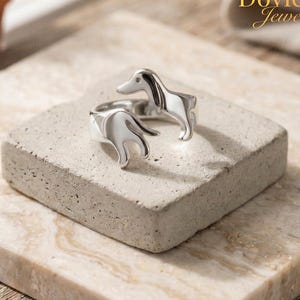 Dainty Dackel Hund überzogener offener Ring Winzige Dackelringe Minimal Tier Ring, Minimalist Ring, Verstellbarer Ring, Resable Ring