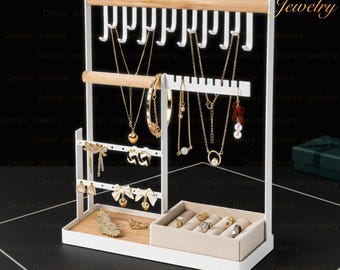 Örhängeshållare i trä, hängande örhängesdisplay, örhängesställ, ringdisplayhållare, smyckesorganisatör, present till kvinnor