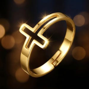 Cross Class Ring - Adjustable Cross Ring - College Class Ring - Class of 2026 Ring - Pinky Class Ring - Onyx Cross Ring