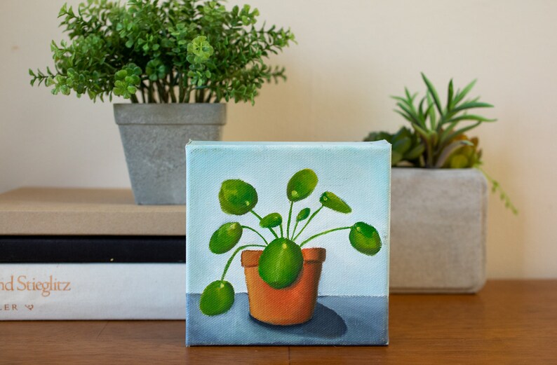 Garden Art Pilea Original Oil Painting 5x5 Houseplant Etsy