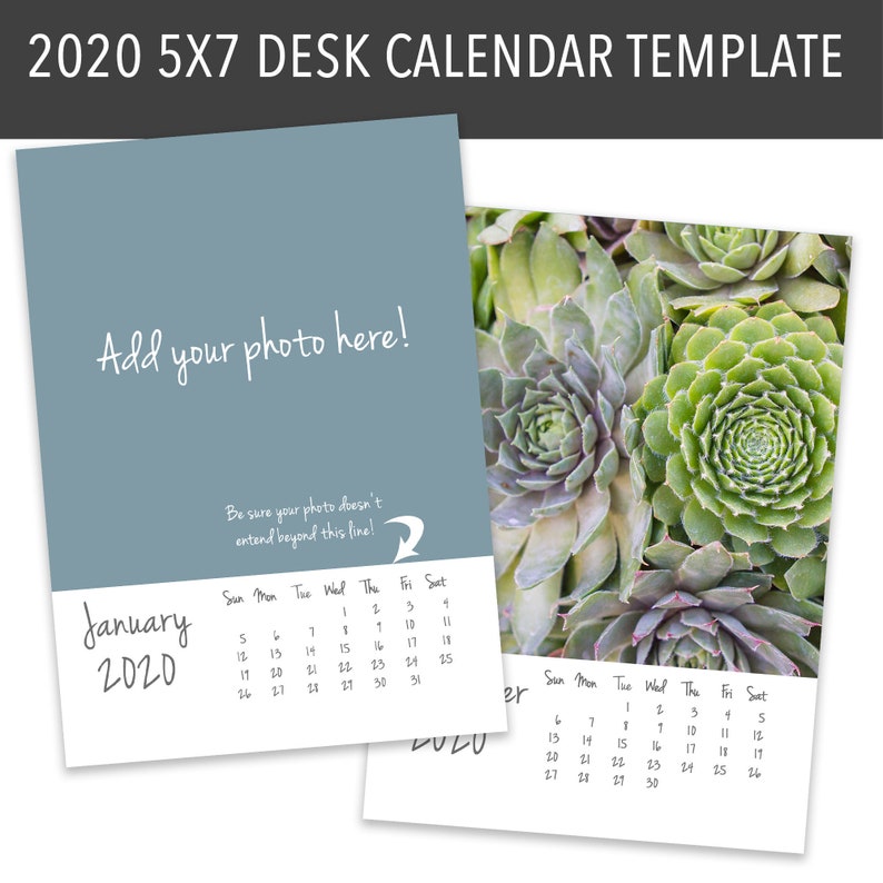 5x7 2020 Desk Calendar Template Instant Download Diy Etsy