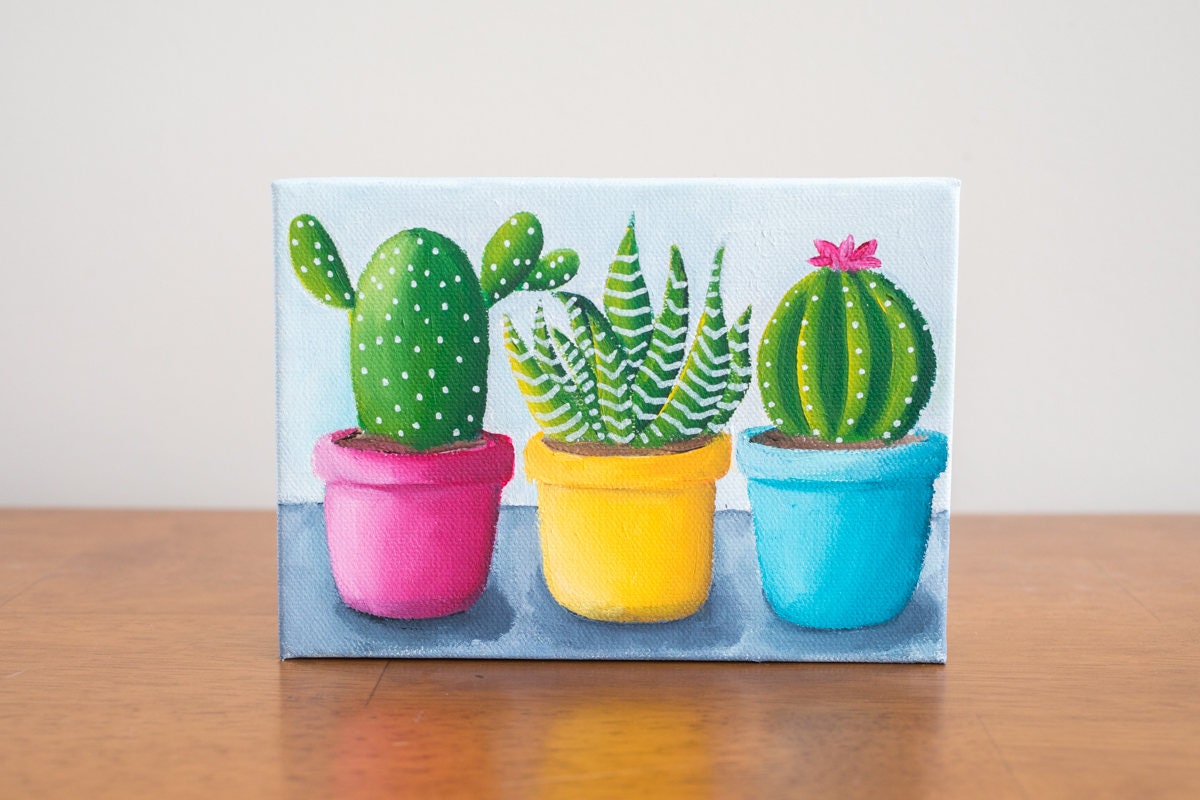 Gardening Gift Cactus Trio Cactus Art Original Oil Painting | Etsy