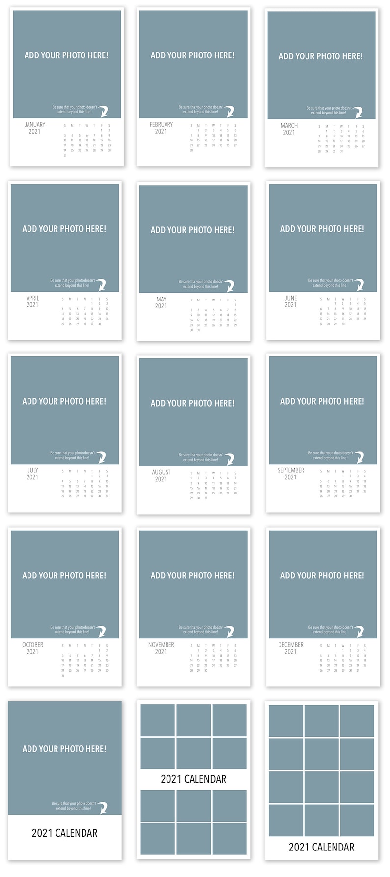 5x7 2021 Desk Calendar Template Instant Download DIY | Etsy