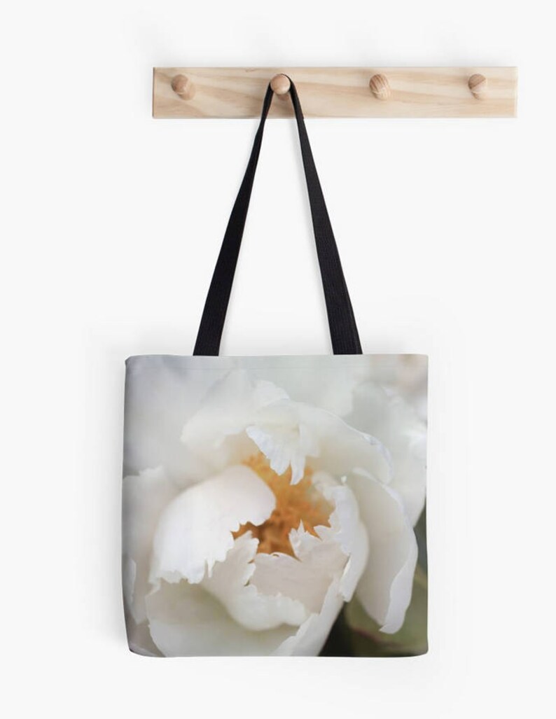 Farmers Market Bag Photo Canvas Bag Reusable Bag White Flower Tote Bag White Peony Photo Canvas Tote Bag Floral Tote bag