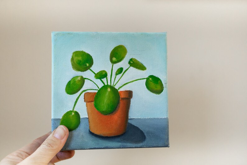 Garden Art Pilea Original Oil Painting 5x5 Houseplant Etsy