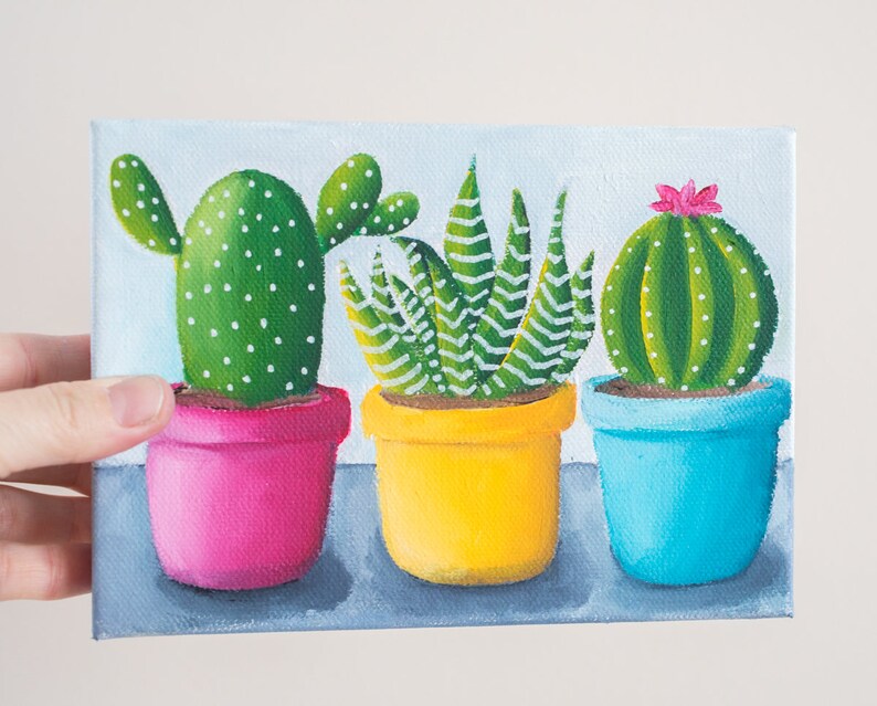 Gardening Gift Cactus Trio Cactus Art Original Oil Painting | Etsy