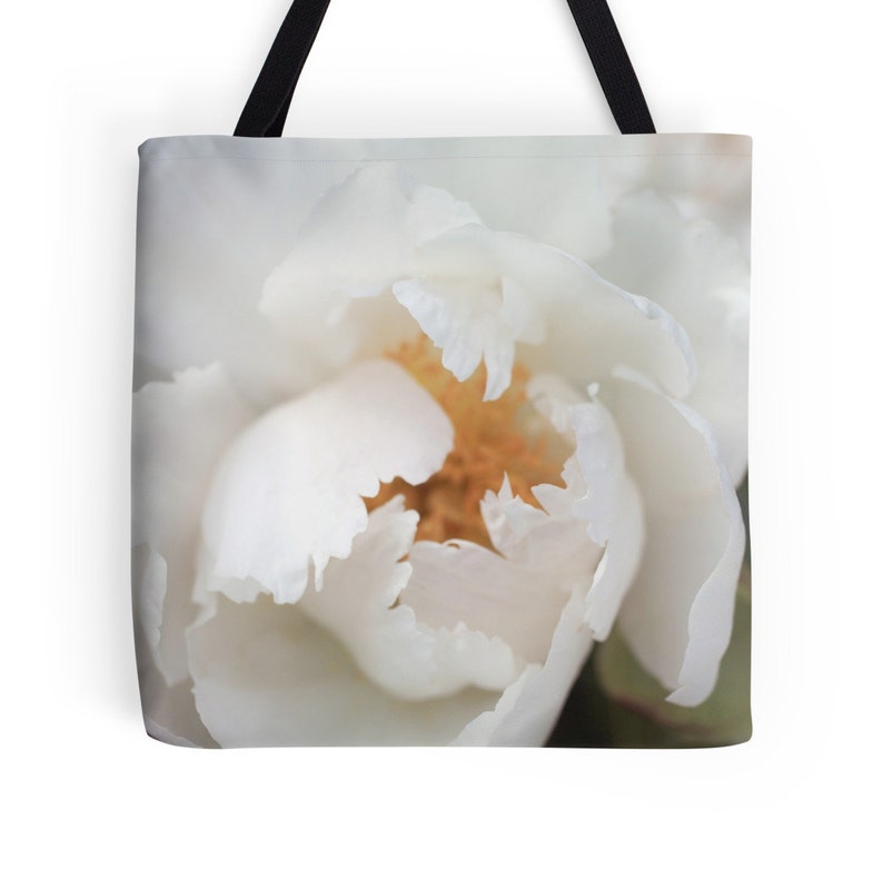 Farmers Market Bag Photo Canvas Bag Reusable Bag White Flower Tote Bag White Peony Photo Canvas Tote Bag Floral Tote bag