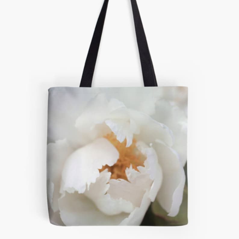 Farmers Market Bag Photo Canvas Bag Reusable Bag White Flower Tote Bag White Peony Photo Canvas Tote Bag Floral Tote bag