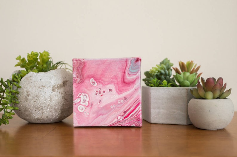 4x4 painting Pink Wall Art, Small Pink Agate Abstract Painting Pink Acrylic Painting Modern Art Pink Wall Decor Original Painting