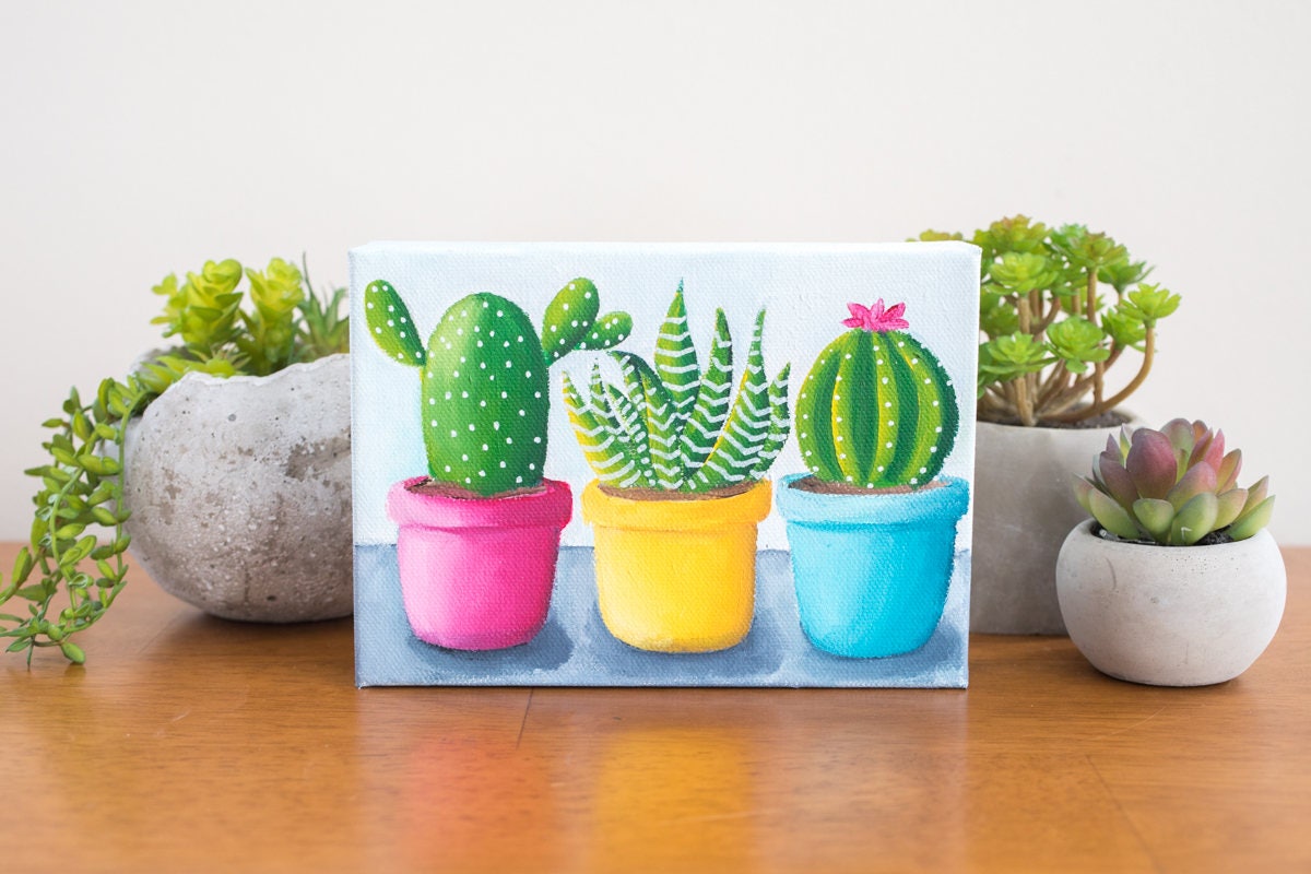 Gardening Gift Cactus Trio Cactus Art Original Oil Painting | Etsy