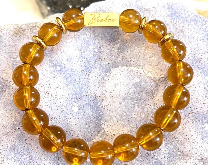 Amber Bracelet (10mm) ,18K Gold Plated| Healing Jewelry, Lucky Charm Bracelet