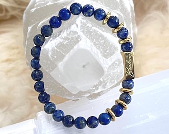 Lapis Lazuli Beaded Bracelet | 6mm Gemstone with 18K Gold Accents