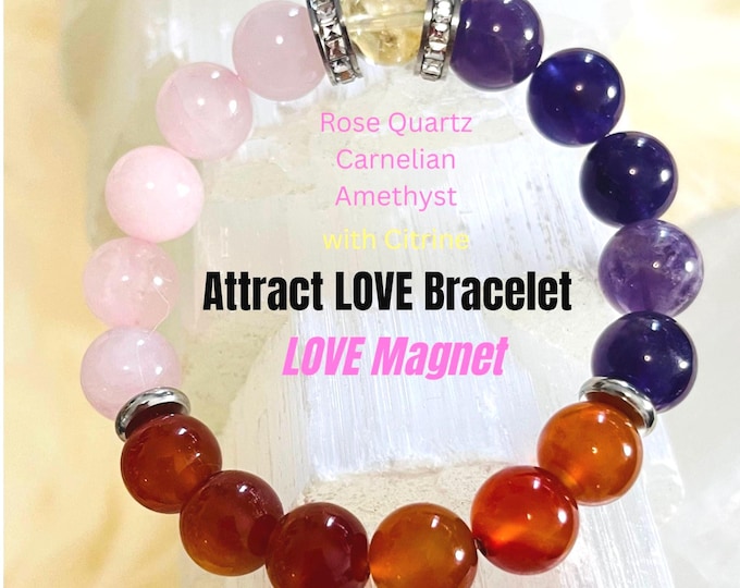 Rose Quartz Carnelian Amethyst Citrine Bracelet, Love Magnet Jewelry