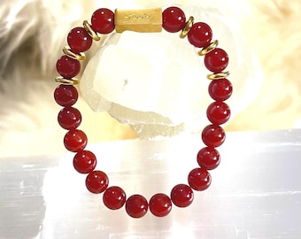 Carnelian Gemstone Bracelet | 18k Gold Filled Accents, Healing Energy