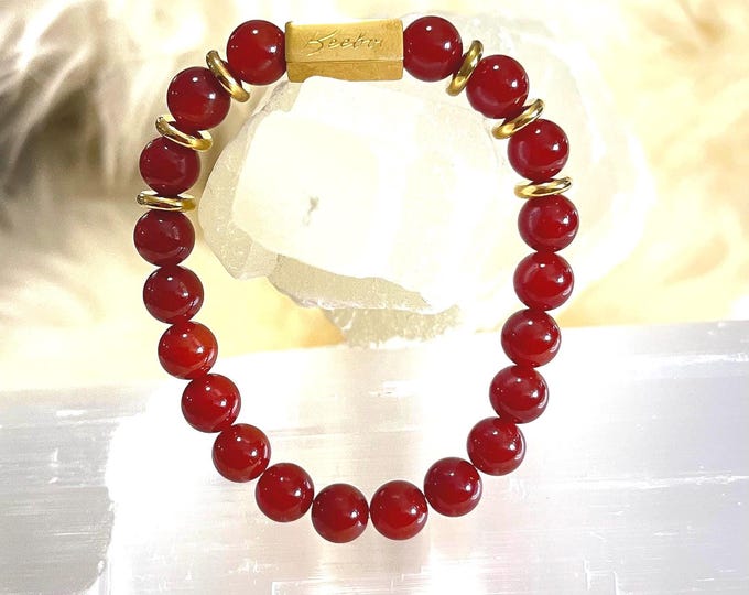 Carnelian Gemstone Bracelet | 18k Gold Filled Accents, Healing Energy