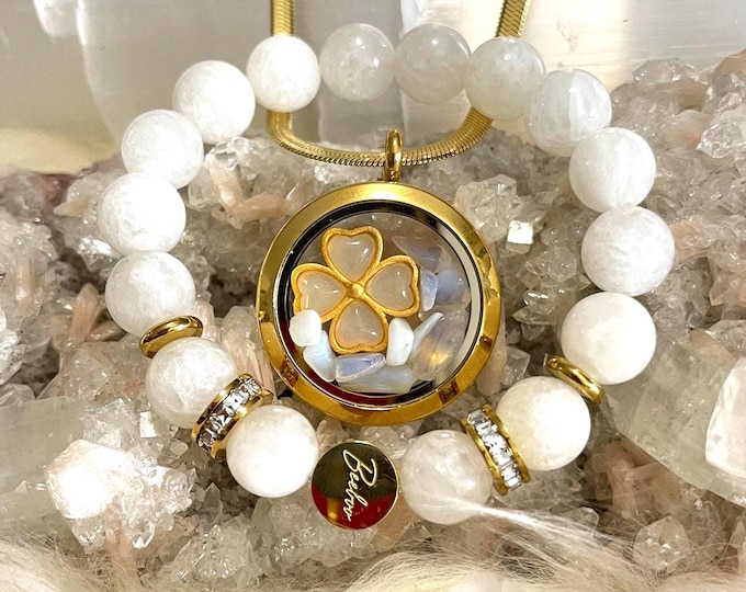 Cancer Zodiac Moonstone Jewelry Set, 18K Gold Plated, Rhinestone Bracelet Necklace