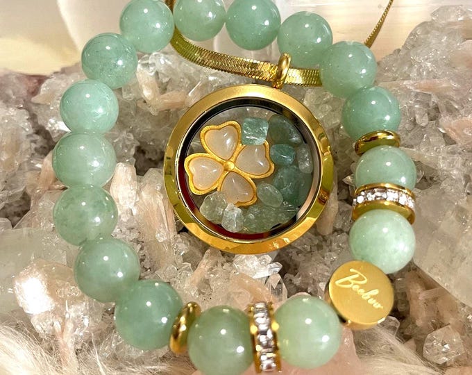 Taurus Zodiac Aventurine Jewelry Set, 18K Gold Plated Necklace Bracelet
