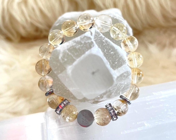 Citrine Bracelet | 10mm Abundance Crystal with Rhinestone Accent