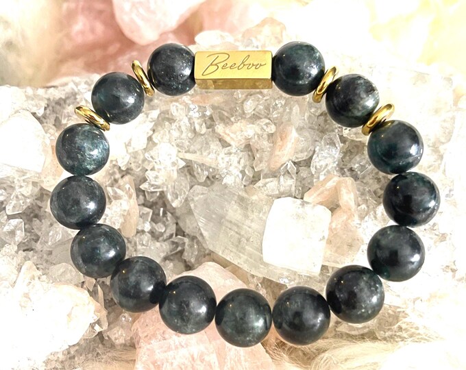 Green Kyanite Bracelet 18K Gold Plated (10mm) | Heart-Centered Calm & Natural Elegance | Lucky Chatm Bracelet