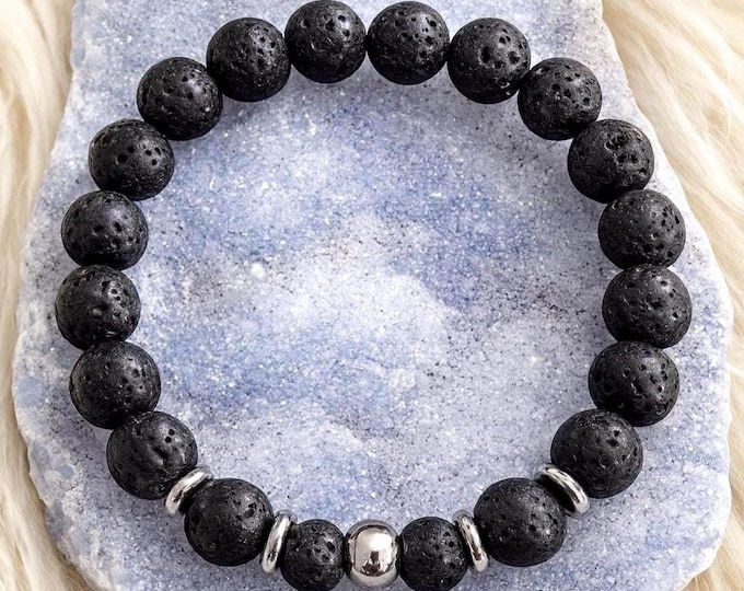 Lava Stone Bracelet for Men | Volcanic Rock, Stainless Steel