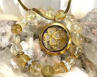 Sagittarius Citrine Jewelry Set | Gold Vermeil Necklace & Elastic Bracelet