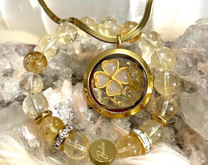 Sagittarius Citrine Jewelry Set | Gold Vermeil Necklace & Elastic Bracelet