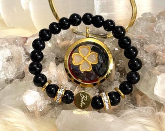 Scorpio Zodiac Tourmaline Jewelry Set, Gold Plated Necklace & Rhinestone Bracelet