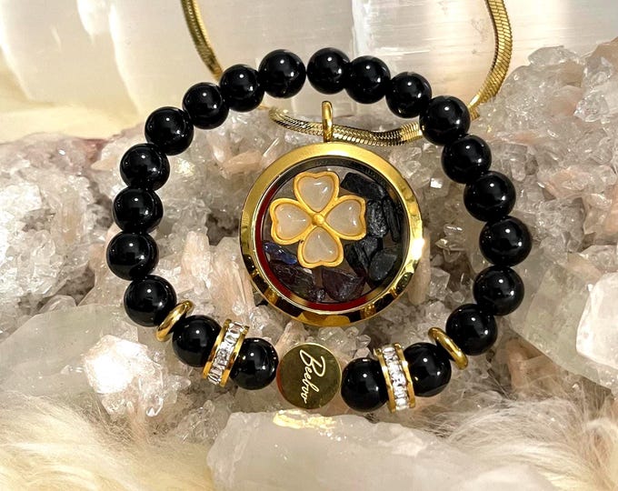 Scorpio Zodiac Tourmaline Jewelry Set, Gold Plated Necklace & Rhinestone Bracelet